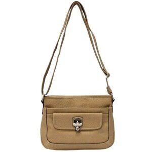 Rosetti Leather Crossbody Bag – Tan w/ Front Flap Pocket & Strap Handbag